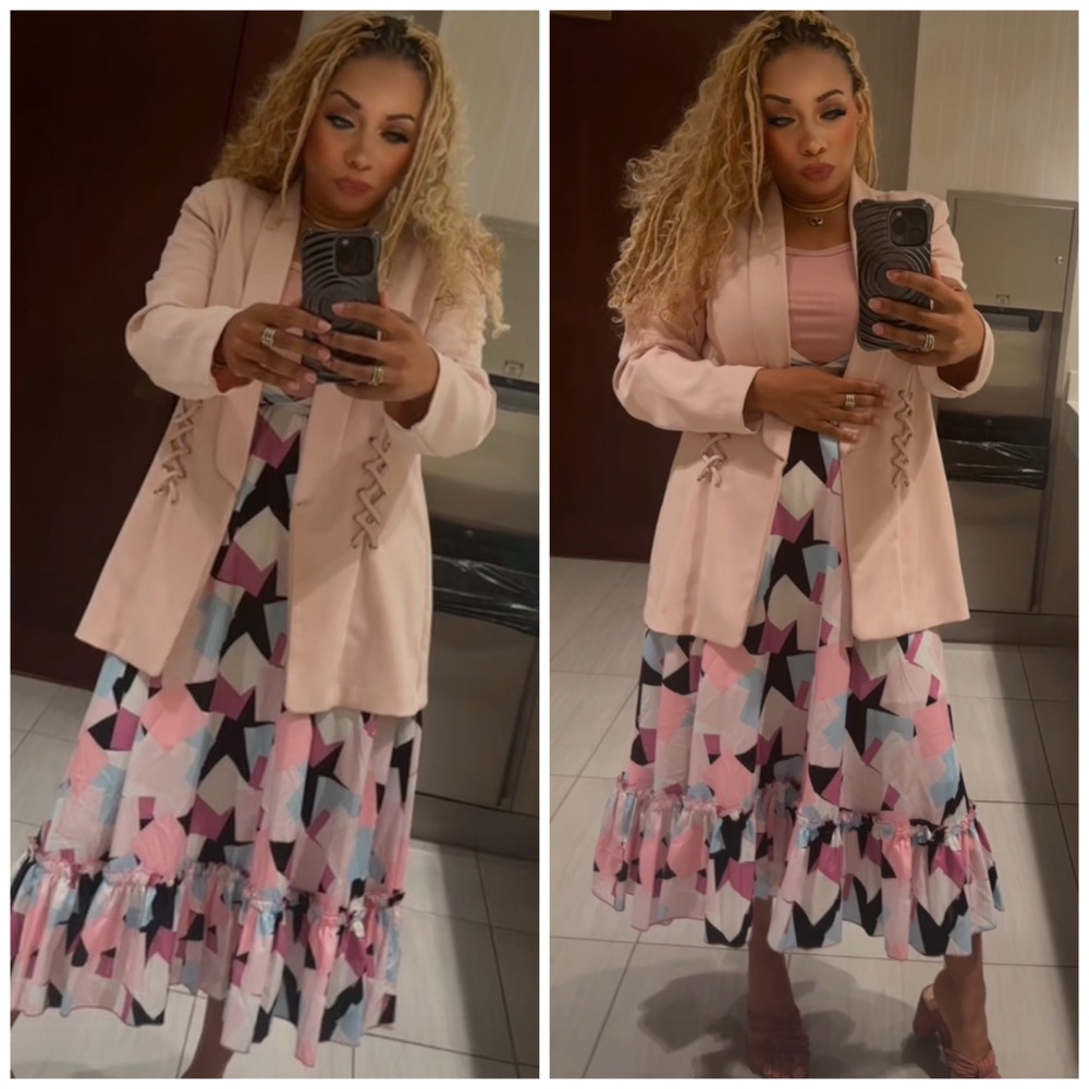 Pink Geometric Patterned Dress
